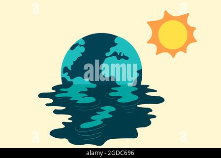 Illustrazione di un mondo in fusione, dove la temperatura è molto alta a causa della crisi climatica. Illustrazione Vettoriale