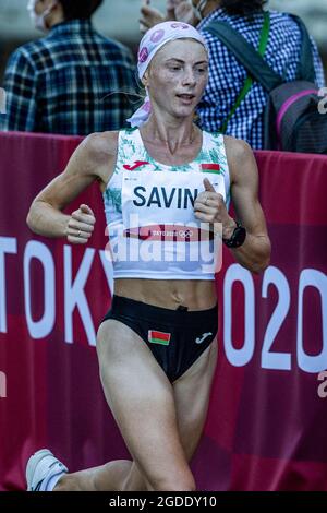 Sapporo, Hokkaido, Giappone. 7 agosto 2021. SAVINA Nina (BLR) Atletica : Maratona delle Donne durante i Giochi Olimpici di Tokyo 2020 a Sapporo, Hokkaido, Giappone . Credit: Takeshi Nishimoto/AFLO/Alamy Live News Foto Stock