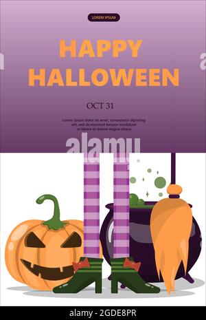 Banner vettoriale per Halloween Cartoon template design per annunci, vendite, inviti di festa Illustrazione Vettoriale