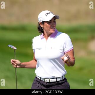 Leven, Regno Unito. 10 agosto 2021. Carmen Alonso (Spagna) durante un turno di pratica del Trust Golf Women's Scottish Open a Dumbarnie Links, Leven, Fife, Scozia. Credit: SPP Sport Press Photo. /Alamy Live News Foto Stock