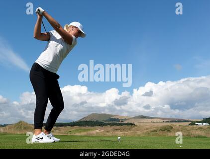 Leven, Regno Unito. 10 agosto 2021. Anna Nordqvist (Svezia) durante un turno di pratica del Trust Golf Women's Scottish Open a Dumbarnie Links, Leven, Fife, Scozia. Credit: SPP Sport Press Photo. /Alamy Live News Foto Stock