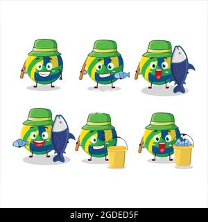 Un pescatore volleyball cartoon immagine cattura un grande pesce. Illustrazione vettoriale Illustrazione Vettoriale