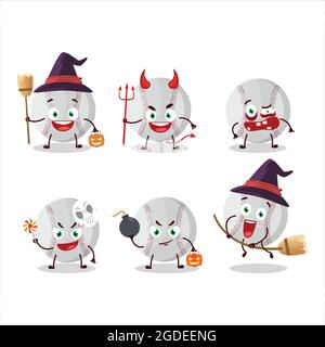 Emoticon di espressione di Halloween con personaggio cartoon di baseball. Illustrazione vettoriale Illustrazione Vettoriale