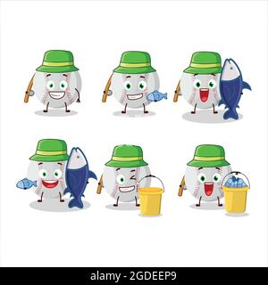 Un pescatore baseball cartoon immagine cattura un grande pesce. Illustrazione vettoriale Illustrazione Vettoriale