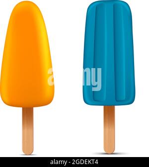 Set di luminoso e realistico pop-sicle in casa congelato, vettore realistico gelato icona succosa Illustrazione Vettoriale
