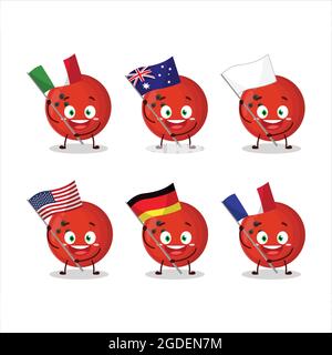 Il personaggio cartoon Bowling Ball porta le bandiere di vari paesi. Illustrazione vettoriale Illustrazione Vettoriale