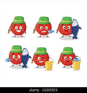 Un pescatore bowling palla cartoon immagine cattura un grande pesce. Illustrazione vettoriale Illustrazione Vettoriale