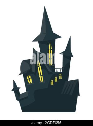 Castello Spooky in stile cartoon. Elemento di design Halloween. Illustrazione Vettoriale