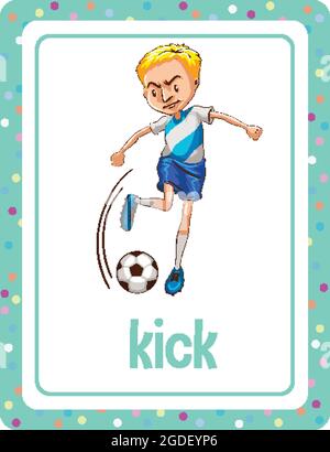 Flashcard del vocabolario con illustrazione di Kick della parola Illustrazione Vettoriale