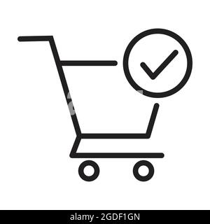 Carrello acquisti e vettore di icone con segno di spunta per grafica, logo, sito Web, social media, app mobile, interfaccia utente Illustrazione Vettoriale