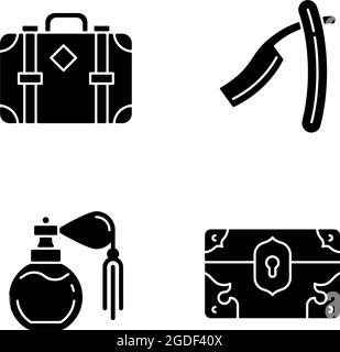 Collezione d'epoca icone glifo nero su spazio bianco Illustrazione Vettoriale