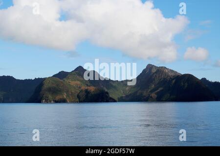 Berge inmitten des Wassers im Kenai Fjords Nationalpark in Alaska, USA. Foto Stock