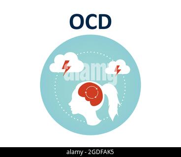 Concetto OCD. Vettore di una donna con pensieri ossessivi ricorrenti Illustrazione Vettoriale