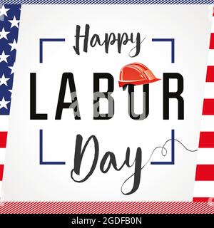 Buon banner creativo USA del Labor Day. Modello grafico astratto isolato. Colori rosso, blu, bianco. Calligraphy decorativo, congr. Colorato Illustrazione Vettoriale