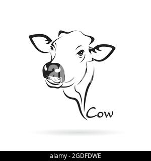 Vettore di disegno della testa di vacca su sfondo bianco. Animale da fattoria. Illustrazione vettoriale a livelli facilmente modificabile. Illustrazione Vettoriale