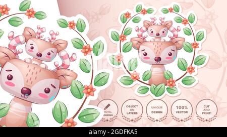 Cartoon personaggio bellezza animale bull - carino adesivo Illustrazione Vettoriale