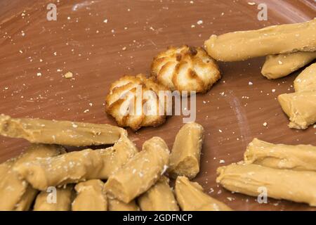 Biscotti di cocco e canillita di latte caramelle tipiche del Guatemala Foto Stock