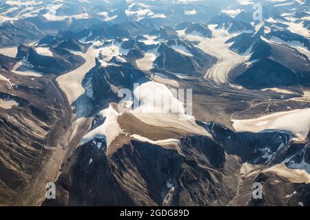 Vista aerea dei ghiacciai e delle montagne, Canada. Foto Stock