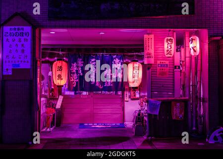 La vista della strada Giapponese vicino a Tokyo di notte con colori vivaci Foto Stock