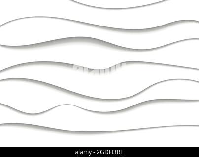 Carta con sfondo bianco tagliato. Linee ondulate uniformi con sfondo ombreggiato. Forme bianche di liquido astratto. Base d'onda con design a luce neutra. Spazio di copia. Trend ge Illustrazione Vettoriale