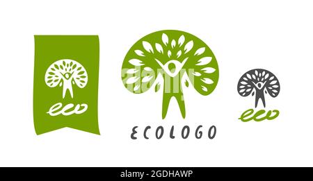 Logo Eco. Icona umana e ad albero. Ecologia, vettore di concetto ambientale Illustrazione Vettoriale