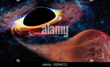 Il buco nero assorbe il pianeta. Elementi di questa immagine forniti dalla NASA. Foto Stock