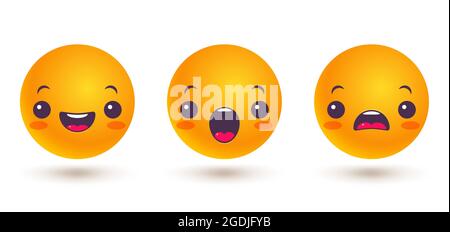 Serie vettoriale di emoji di diverso umore. Vettore Imposta le icone di emoji in stile kawaii. Illustrazione Vettoriale
