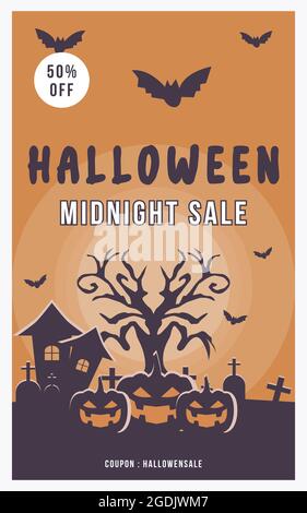 immagine vettoriale banner vendita di mezzanotte di halloween Illustrazione Vettoriale