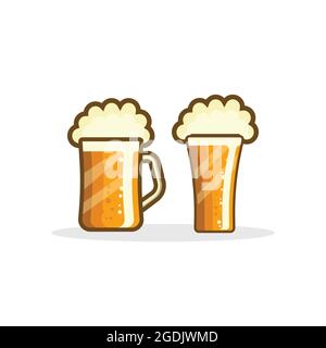 bicchieri da birra illustrazione di stile moderno con linea semplice, bicchieri da birra immagine vettoriale su sfondo bianco Illustrazione Vettoriale