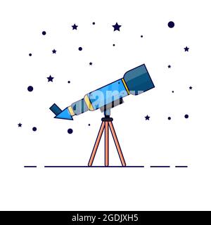 Illustrazione telescopica con ornamento a stelle, Telescopio isolato su sfondo bianco Illustrazione Vettoriale