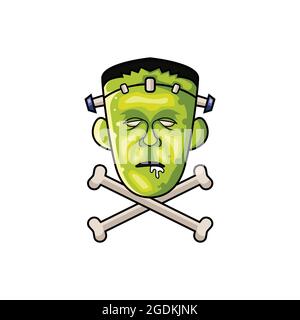 Illustrazione vettoriale Frankenstein zombie con l'osso Illustrazione Vettoriale
