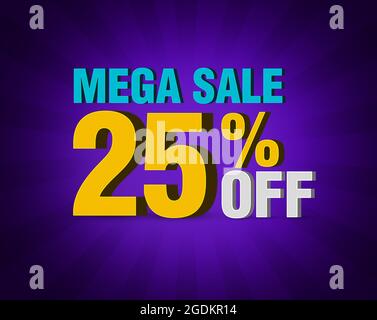 Venticinque per cento di sconto sullo sfondo astratto del banner Modern sale con testo 3D renderizzato. Nuovo scenario di vendita Foto Stock