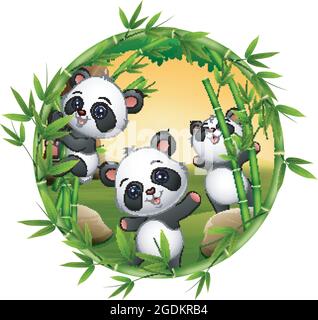 Tre piccoli panda stanno giocando insieme Illustrazione Vettoriale