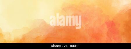 Sfondo acquerello arancione con grana, vecchio banner dipinto sbiadito in giallo tenue e arancio Foto Stock