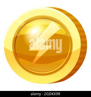 Medaglia d'oro simbolo di fulmine a forma di moneta. Token d'oro per giochi, elemento di risorsa dell'interfaccia utente. Illustrazione vettoriale Illustrazione Vettoriale