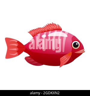 Pesce rosso tropicale, corallo reef esotico animale domestico. Aquarium SEA LIFE, stile cartoni animati di illusione vettoriale Illustrazione Vettoriale