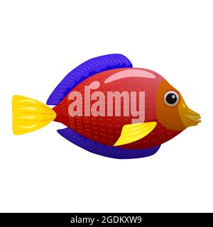 Pesce rosso tropicale, corallo reef esotico animale domestico. Aquarium SEA LIFE, stile cartoni animati di illusione vettoriale Illustrazione Vettoriale