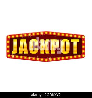 Banner del Vincitore del jackpot brillante segno retrò illuminato da faretti. Lotteria cazino illustrazione vettoriale isolato Illustrazione Vettoriale