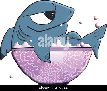 il piccolo squalo siede nella vasca da bagno e nei bagni Illustrazione Vettoriale