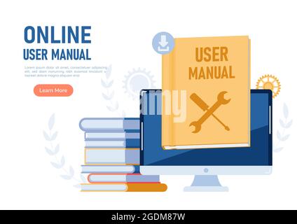 Web Banner Monitor con manuale dell'utente. Informazioni sul manuale d'uso online o sul manuale d'istruzioni. Illustrazione Vettoriale