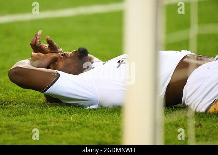 Monchengladbach, Germania. 13 Agosto 2021. Marcus THURAM, MG 10 Sad dopo una grande chance nella partita BORUSSIA Mönchengladbach - BAYERN MUENCHEN 1-1 1.German Football League il 13 agosto 2021 a Mönchengladbach, Germania Stagione 2020/2021, giorno 1, 1.Bundesliga, FCB, München, 1.Spieltag, Gladbach, Moenchengladbach. © Peter Schatz / Alamy Live News - le NORMATIVE DFL VIETANO L'USO DI FOTOGRAFIE come SEQUENZE DI IMMAGINI e/o QUASI-VIDEO - Credit: Peter Schatz/Alamy Live News Foto Stock