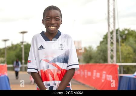 Brian Williams, vuole diventare un olimpico, fotografato durante l'i Am Team GB Media Event al London Stadium. Data immagine: Sabato 14 agosto 2021. Foto Stock