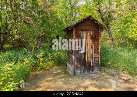 Antico outhouse in legno nel bosco Foto Stock