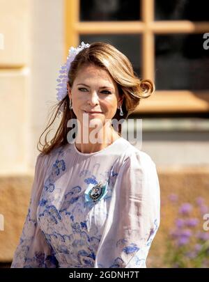 Stoccolma, Schweden. 14 agosto 2021. La principessa Madeleine di Svezia partirà nella cappella del Palazzo Drottningholm a Stoccolma, il 14 agosto 2021, dopo il battesimo del Principe Julian Herbert Folke, nato il 26-03-2021 Credit: Albert Nieboer/Netherlands OUT/Point de Vue OUT/dpa/Alamy Live News Foto Stock