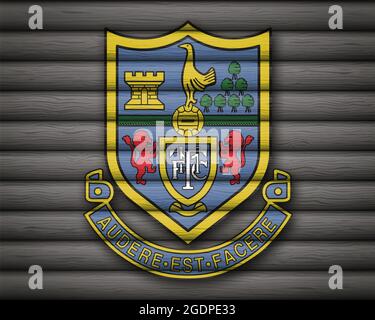 Stemma Tottenham Hotspur F.C. Londra, Inghilterra, su sfondo ligneo Foto Stock