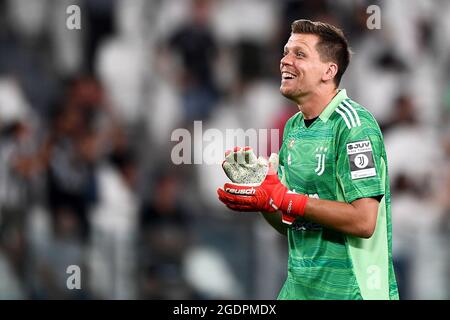 Torino, Italia. 14 agosto 2021. Wojciech Szczesny del Juventus FC reagisce durante la partita di calcio amichevole tra Juventus FC e Atalanta BC. Credit: Nicolò campo/Alamy Live News Foto Stock