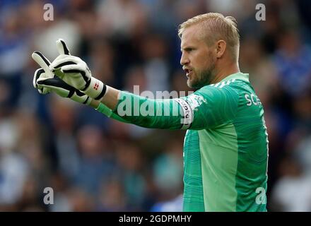 Leicester, Inghilterra, 14 agosto 2021. Kasper Schmeichel di Leicester City durante la partita della Premier League al King Power Stadium di Leicester. L'immagine di credito dovrebbe essere: Darren Staples / Sportimage Foto Stock