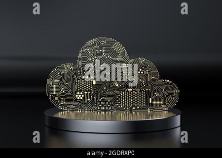 rendering 3d su cloud golden circuit per la tecnologia di cloud computing Foto Stock