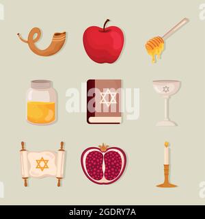 nove icone yom kippur Illustrazione Vettoriale