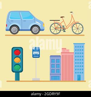 città urbana cinque icone Illustrazione Vettoriale